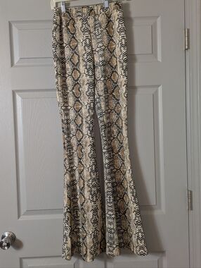 Snake Print Flared Pants - Neutral Tones Size Small